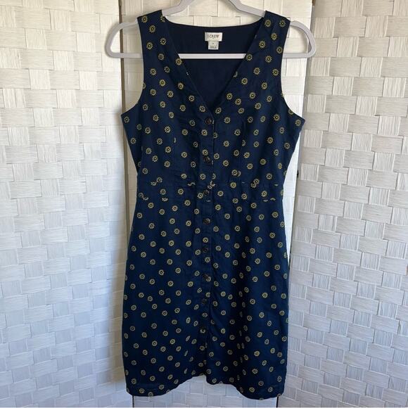 J. Crew Blue Button Up Linen Sunflower Dress Women’s Size 2 - Picture 9 of 12